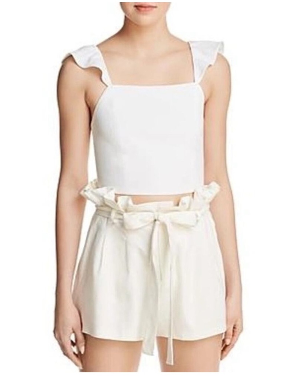Alice + Olivia Celestial White Flutter Sleeve Crop Top